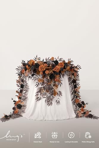 Ling's moment 9FT Eucalyptus and Willow Leaf Flower Garland, Handcrafted Wedding Sweetheart Table Centerpieces, Head Table Decor, Arch Backdrop Decorations for Wedding | Halloween Black & Orange - color: Or-halloween Black & Orange