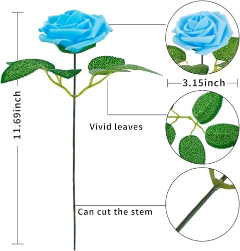 [25PCS] Blue Roses Artificial Flowers with Long Stem Real Touch Fake Foam Roses for Decoration DIY Wedding Bouquets Centerpieces Bridal Shower Mothers Day Party Flower Arrangements Home Decor - color: Blue-1