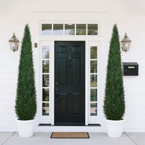 Artificial Cedar Topiary Trees, 6FT Topiary Trees Artificial Outdoor UV Resistant, Realistic Potted Fake Pine Plants Shrubs for Front Porch Home Garden Decor, Set of 2 - size: 6FT (71inch)