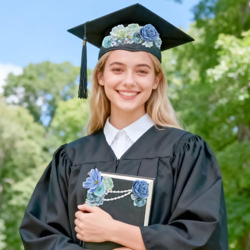 Fake Flowers Heads Bulk Blue Mini Artificial Silk Flower for Crafts, Small Artificial Daisy Roses Faux Flowers for Graduation Cap DIY Cake Wedding Party Home Garland Decoration - color: Blue