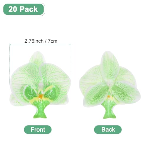 M METERXITY 20-Pack Artificial Orchid Flower Heads, Silk Faux Butterfly Flowers Head for Wedding/Bouquet/Bridal/Party Decor, Fake Phalaenopsis Petals Bulk [2.76 Inch, Green] - color: Green, size: 2.76 Inch