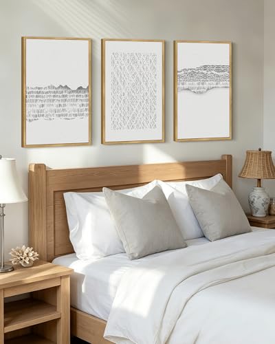 PHOPAGO Gray Abstract Framed Wall Art Large 16x24in Mid Century Minimalist Wooden Pastel Boho Wall Decor Modern Neutral Farmhouse Rustic Art Decor - Natural Framed - color: Gray Abstract, size: 24L" x 16W" x 3 Pcs Natural