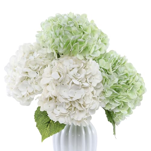 Coferset 4pcs White Green Lifelike Hydrangea Artificial Flowers 22inch Real Touch Faux Hydrangea Flower Stem for Home Party Wedding Floral Filler Arrangements Ceterpieces Bouquets(White+Light Green) - color: 2 White,2 Light Green, size: 4pcs