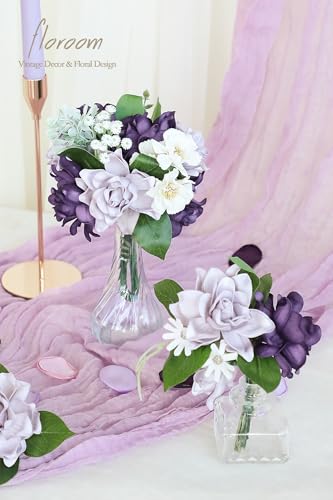 Floroom Artificial Gardenia Flowers 2.7" 25pcs Real Looking Lilac & Purple Foam Fake Flowers with Stems for DIY Wedding Bouquets Bridal Shower Centerpieces Floral Arrangements Party Tables Decorations - color: Lilac & Purple