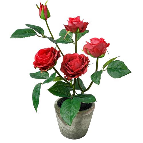 Rose in Pot Decor Potted Artificial Flowers Mini Plants Faux Flowers Indoor Small Decor Fake Roses for Home, Bathroom, Kitchen, Offices, Wedding Party Centerpieces (Rose Red) - color: Rose Red