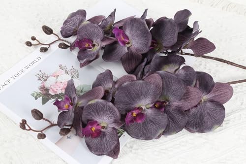 6PCS 41in Orchids Artificial Flowers Fake Orchid Velvet Silk Orchids That Look Real Long Stem Artificial Flowers for Tall Vase for Home Wedding Party Fall Décor (Dark Brown) - color: Dark Brown