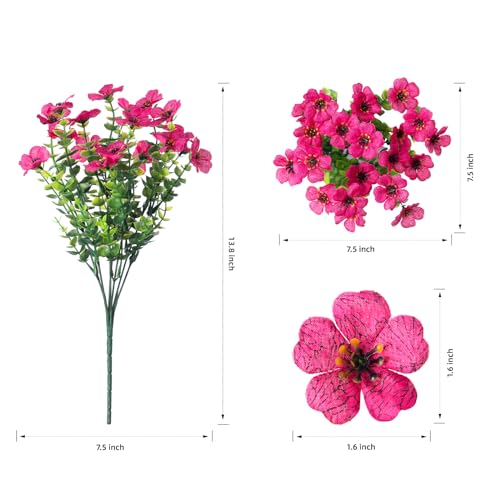 HyeFlora Artificial Flowers for Outdoor Indoor Garden Home Decoration, Faux Flower Daisy with Eucalyptus Leaves Fake Plants Greenery Boxwood Porch Patio, 12 Bundles (Rose Red) - color: Rose Red
