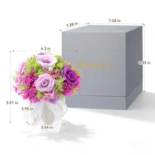 Preserved Flower Bouquet with Vase for Delivery Prime | Natural Forever Rose Gift For Women (Light Purple Eternal Floral Arrangement) - color: Purple
