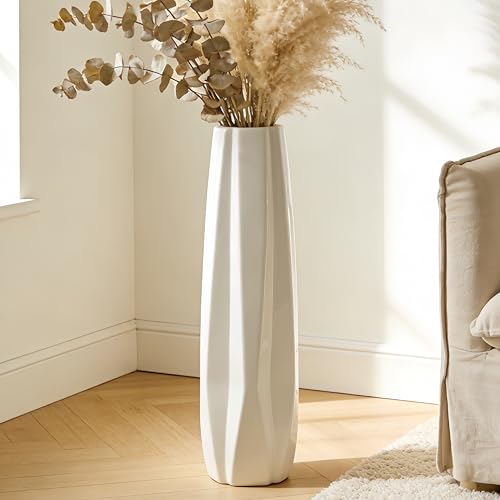 Ceramic Large Floor Tall Vase 28 Inches,White Modern Flower Tall Vases for Office, Home,Farmhouse,Living Room Décor,Simple Origami Design Fall Decorative Porcelain Flower Arrangement Vase Ideal Gift - size: 28 Inch