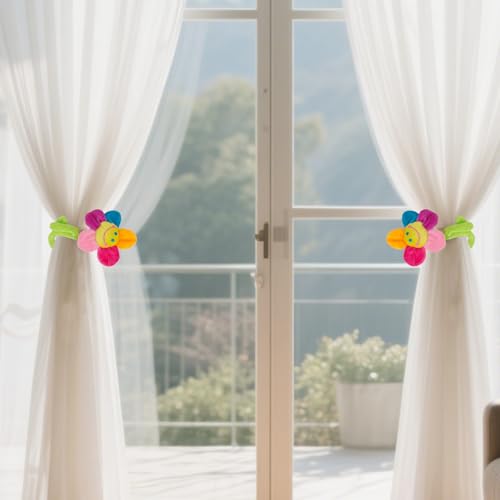 8 Pack Artificial Plush Flowers Colorful Curtain Buckle Tiebacks Cute Big Smile Face Plush Sunflower with Bendable Stems Bouquet for Home Kids Girls - color: Colorful Sunflower