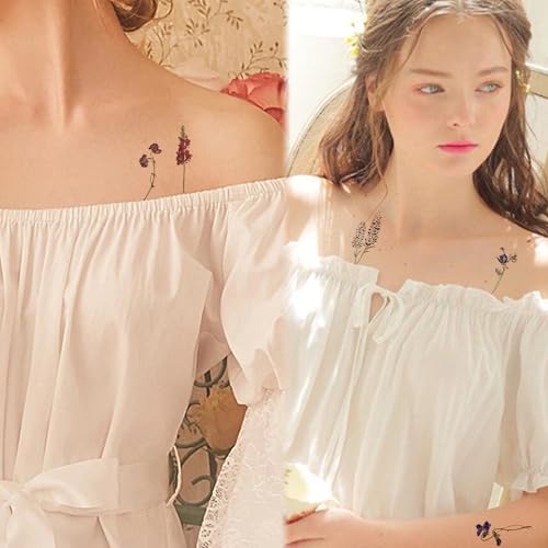 15 Sheets Lavender Temporary Tattoos Watercolor Flower Wild Floral Fake Tattoo Sticker For Women Body Art Temp Tattoo Paper