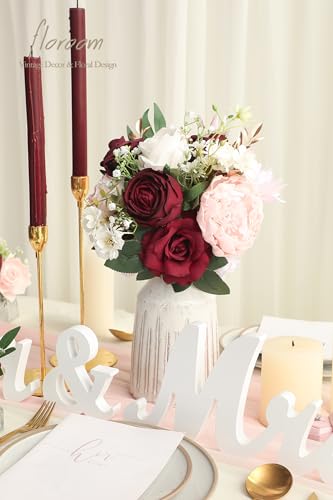 Floroom Blush Burgundy Artificial Flowers Dark Red Fake Roses Peonies Dahlia and Greenery Combo Box Set for DIY Wedding Bouquets Bridal Shower Centerpieces Floral Arrangements Party Tables Decorations - color: Blushing Burgundy