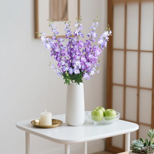 6Pcs Artificial Delphinium Flowers 37.4’’Purple Fake Larkspur Flowers Silk Flowers with Long Stems for Tall Vase Table Centerpiece Home Wedding Party Garden Decor(Purple) - color: Purple