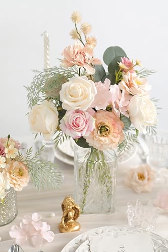 Artificial Flowers Combo for DIY Centerpieces Arrangements Wedding Bouquets Centerpieces Arrangements Party Baby Shower Home Decorations (Nude Champagne) - color: Nude Champagne