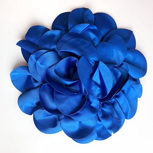 Heyiwell Large Satin Fabric flower for Brooch Pin Wedding Party Dance Dress Suit Clothes Head Hair Accessories DIY Decor 9.45"Inch - color: Royal Blue