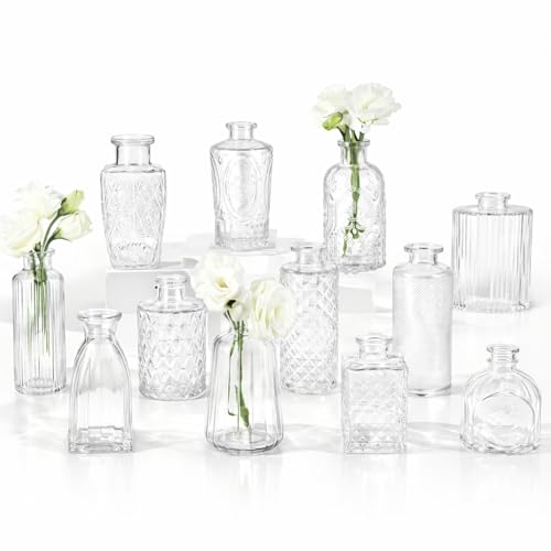 RUCKAE Glass Bud Vases Mini Flower Vase Small Vintage Vases for Centerpiece Table Wedding Decorations Home Decor Party(Transparent 12 Pack) - style: Transparent 12 Pack