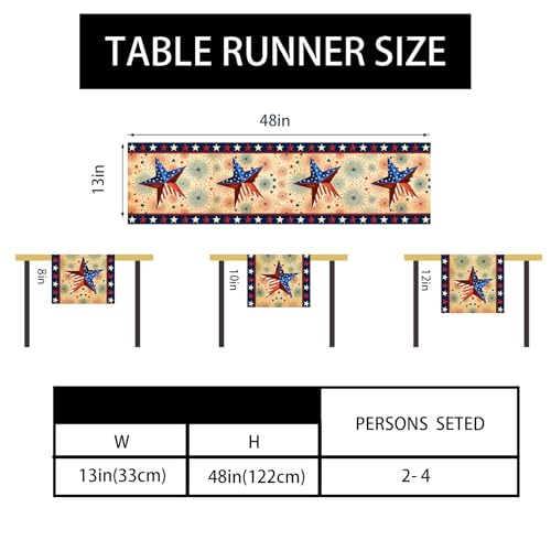 Stars Stripes Patriotic Table Runner 48 Inches 4th of July Memorial Day Decorations and Supplies for Home Kitchen Dining Table Decor - size: Table Runner,13" x 48"
