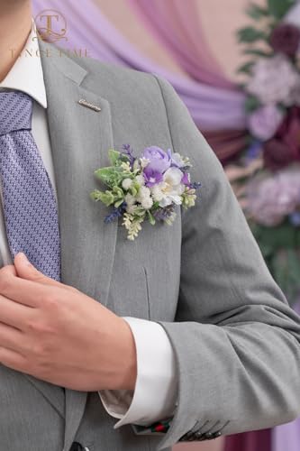 TINGE TIME Luxury Groom Boutonniere for Wedding, 1 PCS Pocket Boutonniere for Men, Artificial Corsage for Wedding, Prom, Homecoming, Anniversary, Graduation (Lavender) - color: Lavender