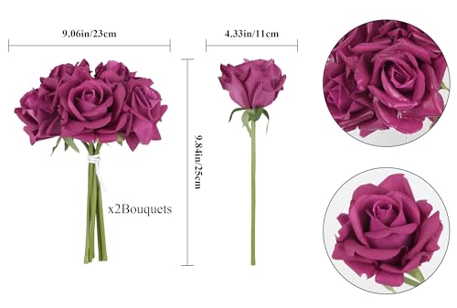 IPOPU 2 Bouquets Real Touch Roses Artificial Flowers 10PCS Rose Red Faux Roses with Stems for Wedding Party Home Table Centerpieces Decoration (Rose Red) - color: Rose Red