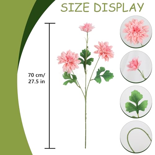 6PCS Pink Dahlia Artificial Flowers 27.5’’ Fake Silk Flowers Faux Dahlias with Stems for Vase Table Centerpiece Home Wedding Kitchen Garden Decoration(Pink) - color: Pink