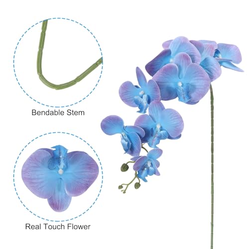 PATIKIL Artificial Orchid Stems 41", 3 Pack 9 Heads Faux Phalaenopsis Flowers Real Touch Fake Orchid Flower Branch for Vase Home Wedding Decoration, Purple Blue - color: Purple Blue
