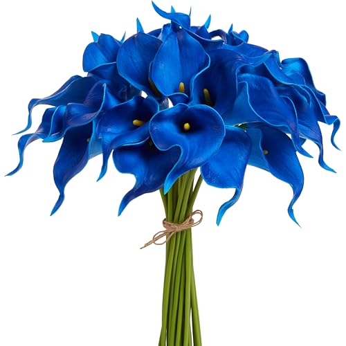 Artificial Calla Lily 12Pcs Blue Real Touch Faux Flowers for Wedding Bouquet, Bride Bridal Shower, Spring Home Kitchen Table Decor, Fake Lilies for Centerpieces, Party Decorations - color: Blue