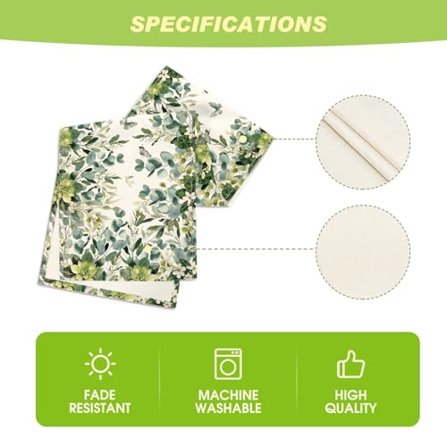 Artoid Mode Green Flowers Floral Eucalyptus Summer Table Runner, Seasonal Spring Kitchen Dining Table Decoration for Home Party Decor 13x72 Inch - color: Beige, size: 13" x 72", Table Runner