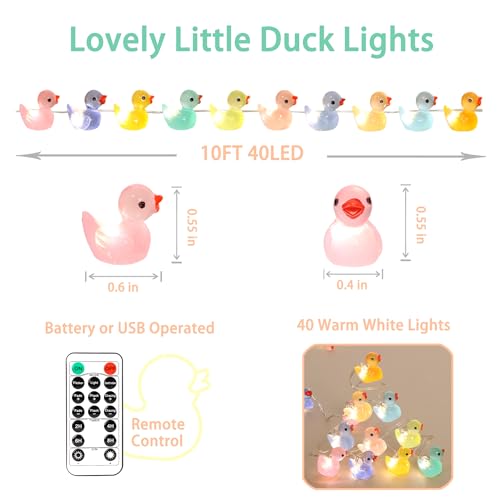 Mini Ducks String Lights USB Plug-in or Battery Operated Remote Timer 10ft 40LEDs Tiny Fairy Light for DIY Dollhouse Decor Micro Landscape Aquarium Craft Charms Birthday Gift Party Favor - style: Duck