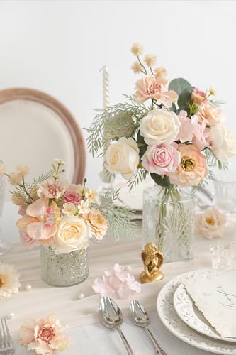 Artificial Flowers Combo for DIY Centerpieces Arrangements Wedding Bouquets Centerpieces Arrangements Party Baby Shower Home Decorations (Nude Champagne) - color: Nude Champagne