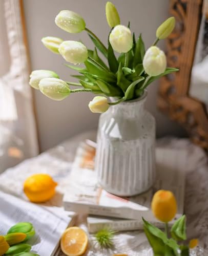 15 Pcs White Tulips Artificial Flowers Faux Tulips Real Touch Latex Fake Flower Bouquet for Spring Wedding Home Décor Centerpiece Arrangements - color: White