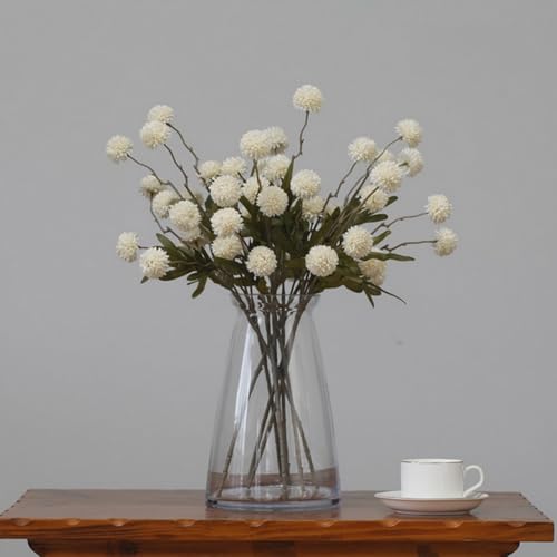 6pcs Pompon Mum Artificial Flower,Faux Silk Mini Chrysanth with Stems,for DIY Bouquet Centerpieces Office Wedding Decoration (White) - color: White
