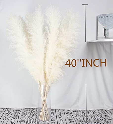 10 Stems 40-inch White Pampas Grass Decor Tall, Large Pampas Grass, Boho Neutral Home Decor Bouquet. Fluffy Pampas Grass for Floor Vases, Wedding Floral Arrangements, Wall Decor, Farmhouse Table Decor - size: 10PCS-40inch
