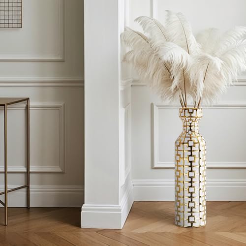 White with Golden Vase for Modern Home Decoration, 24.4 inch Tall Floor Vases for Home Decor, Ceramic vases for décor, Suitable for Living Room Decor, Bathroom Decor and Office Décor - color: White With Gold