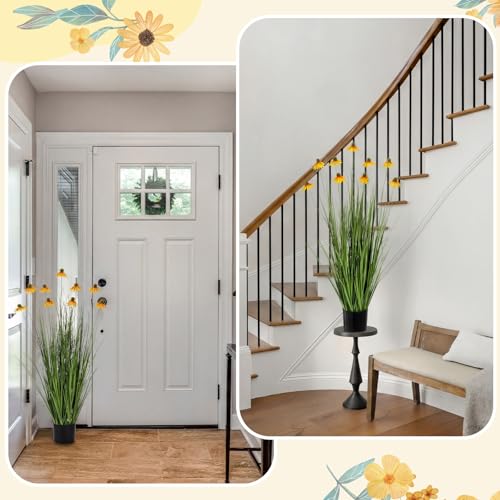 Jexine 2 Pack 4ft/47inch Artificial Grass Plant Outdoor Artificial Greenery Grass in Pot with Fake Daisy Flowers for Spring Room Office Indoor Outdoor Decor Housewarming Gifts - color: Yellow Daisy, size: 4ft