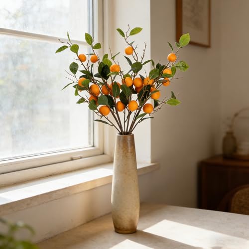 2PCS 36.6Inch Artificial Tangerine Branches Artificial Orange Branches Fake Orange Stem 14 Fruit Long Stem for Home Party Wedding Office Thanksgiving Indoor Outdoor Decor - color: 36.6inch Orange, size: 2 PCS
