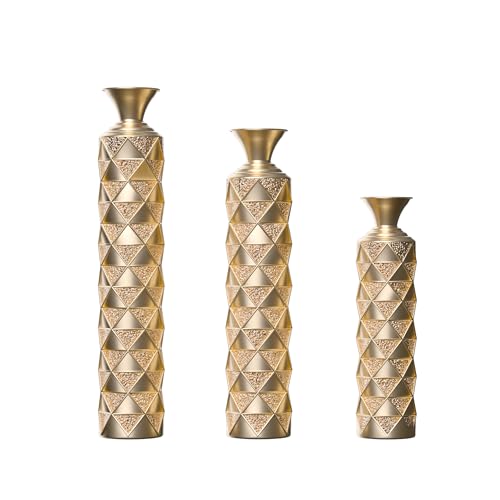 Floor Vases, Tall Home Decor Metal Vase Set of 3 Large Glazed Decorative Vases for Wedding Decor, Elegant Modern Flower Holder for Living Room, Entryway, Hallway - color: Geo Gold