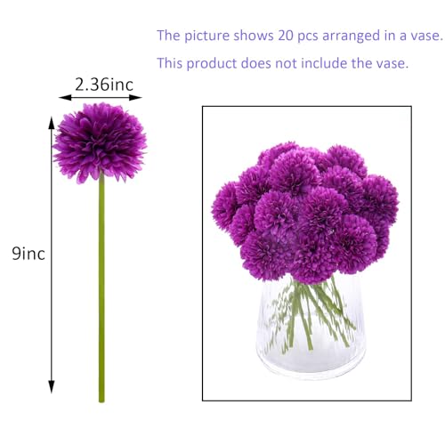 Kimura's Cabin 20Pcs Fake Chrysanthemum Flowers Artificial Silk Mums with Stem Ball Flowers for Halloween Bouquets Arrangement Home Party Table Centerpieces Decor Vase Fillers(Dark Purple) - color: Dark Purple