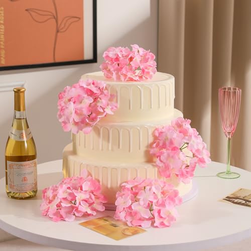Tifuly 24 Pcs Pink Hydrangea Artificial Flowers Bulk, Faux Hydrangea Full Flowers Heads with Stems, Fake Silk Flowers for Wedding, Garden, Home, Party Decoration - color: Pink