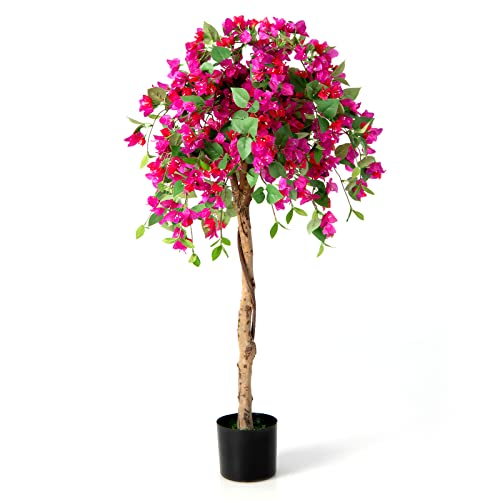 BestComfort 4.5 FT Artificial Azalea Tree, Faux Floral Plant with Cement Pot, 312 Flowers, 624 Leaves, Free Maintenance, Indoor Outdoor Realistic Potted Plant for Office Home - color: Azalea 4.5ft