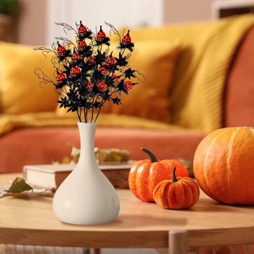 5PCS Artificial Halloween Flowers with Pumpkin Maple Leaf Branches Halloween Decorations Indoor for Office Home Mantel Vase Filler (5)