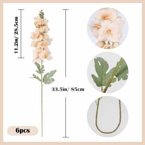 6PCS Gladiolus Artificial Flowers 33.5in Long Stem Fake Silk Flowers Faux Gladiolus for Tall Vases Wedding Home Party Centerpieces Table Decorations Floral Arrangements (Champagne) - color: Champagne