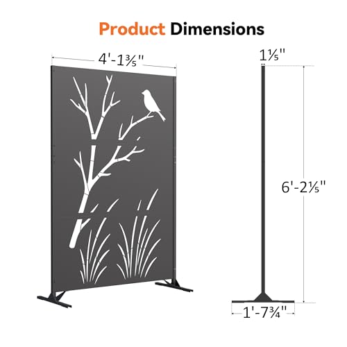 Modern Shade 4x6 FT Metal Privacy Screen with Artistic Modular Designs Decorative Patio Privacy Fence & Garden Divider, Freestanding Outdoor Metal Fence Panel, Weather-Resistant (Perch & Meadow) - size: 1 Panel (Perch & Meadow)