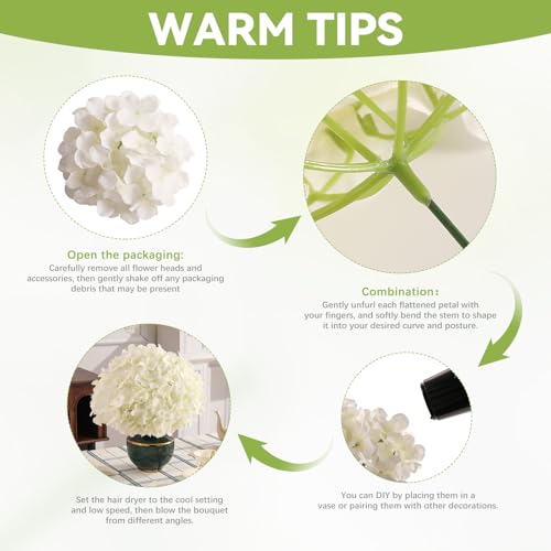 Tifuly 24 Pcs White Hydrangea Artificial Flowers Bulk, Faux Hydrangea Full Flowers Heads with Stems, Fake Silk Flowers for Wedding, Garden, Home, Party Decoration - color: White