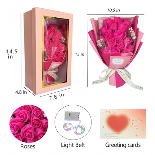 EIGHTOWN Roses Bouquet Artificial Flower - Preserved Red Rose Flowers with Love Necklace for Her - Unique Gifts Valentine's Day, Mother's Day, Thanksgiving, Birthday, Anniversary (512) - color: 512