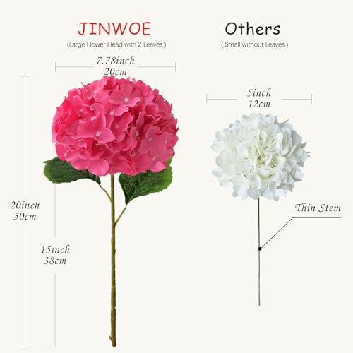 JINWOE Silk Hydrangea Artificial Flowers, 5Pcs 20Inch Large Lifelike Faux Flowers, Full Fake Artificial Hydrangeas with Stems for Bouquet Table Centerpieces Home (Fuchsia) - color: Fuchsia
