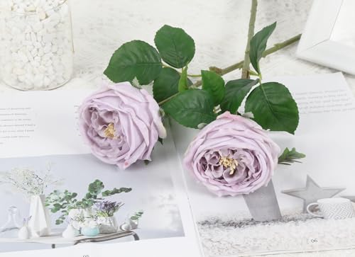 IPOPU 5PCS Light Purple Roses Artificial Flowers Real Touch Peonies with Stem for Wedding Bouquet Party Home Decor (Light Purple) - color: Light Purple
