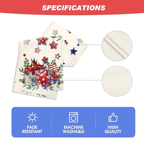 Artoid Mode Red Eucalyptus Flowers Stars Patriotic 210 GSM 4th of July Table Runner, Memorial Day Kitchen Dining Table Decoration for Home Party Decor 13x72 Inch - color: Red, size: 13" x 72", Table Runner