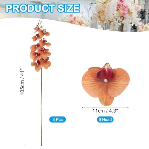 PATIKIL Artificial Orchid Stems 41", 3 Pack 9 Heads Faux Phalaenopsis Flowers Real Touch Fake Orchid Flower Branch for Vase Home Wedding Decoration, Drak Yellow - color: Drak Yellow