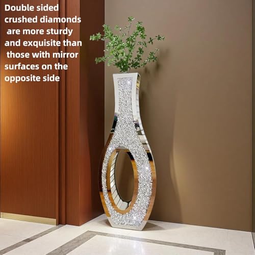 30" Tall Double Sided Crushed Diamond Floor Vases, Large Hollow Out Dustproof Vase for Living Room, Floor Vases Decorative Tall for Home,Office,Hotel(11.8" L x 5.37" W x 30" H) - size: 11.8" L x 5.36" W x 30" H
