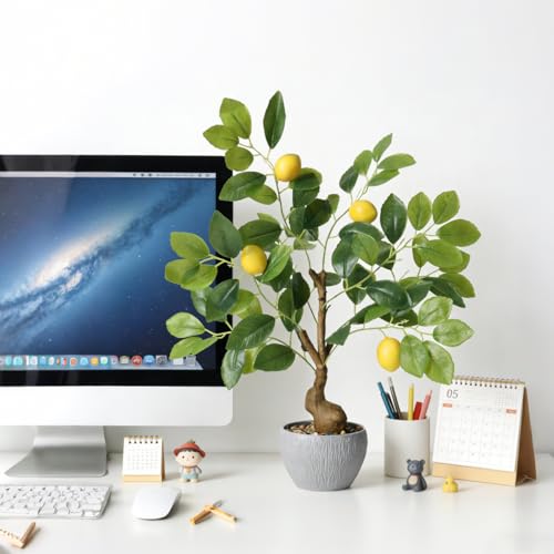 KAIRNE Artificial Lemons Decorations,17.7” Tall Lemon Tree Potted Plants,Real Like Lemons Tree with White Pot,Realistic Decorative Plants Indoor Table Decor, Fake Lemon for Kitchen Bathroom Decor - color: Lemon Tree